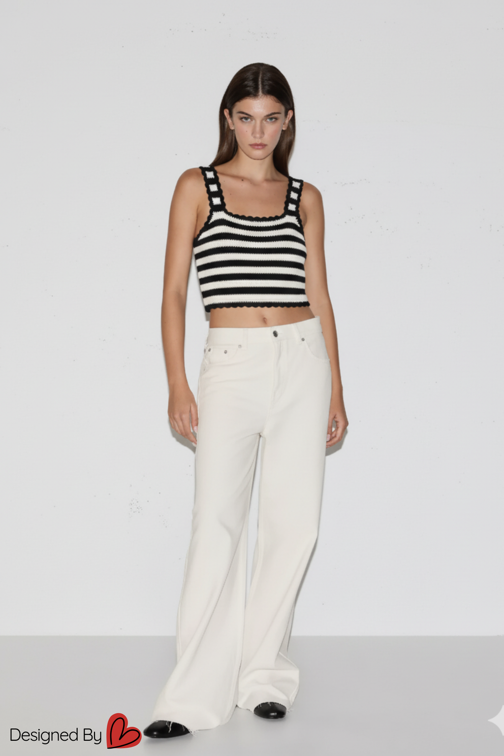 Monochrome Crochet Stripe Top
