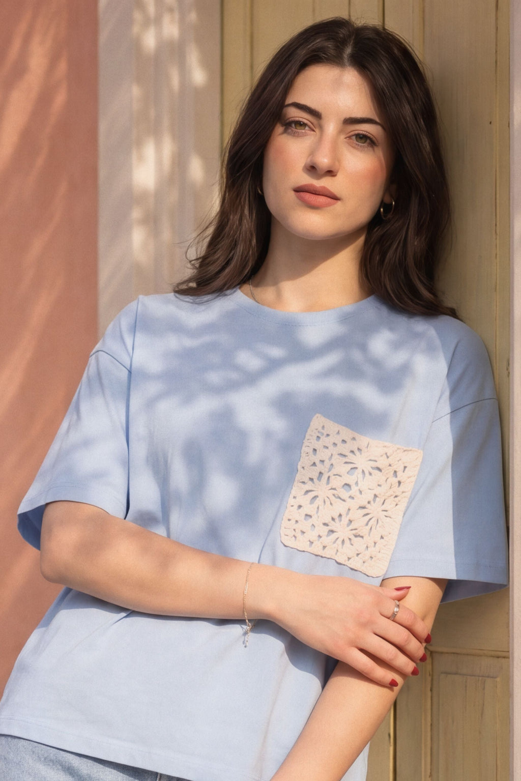 Daydream Crochet Pocket Oversized Tee ☁️🦋