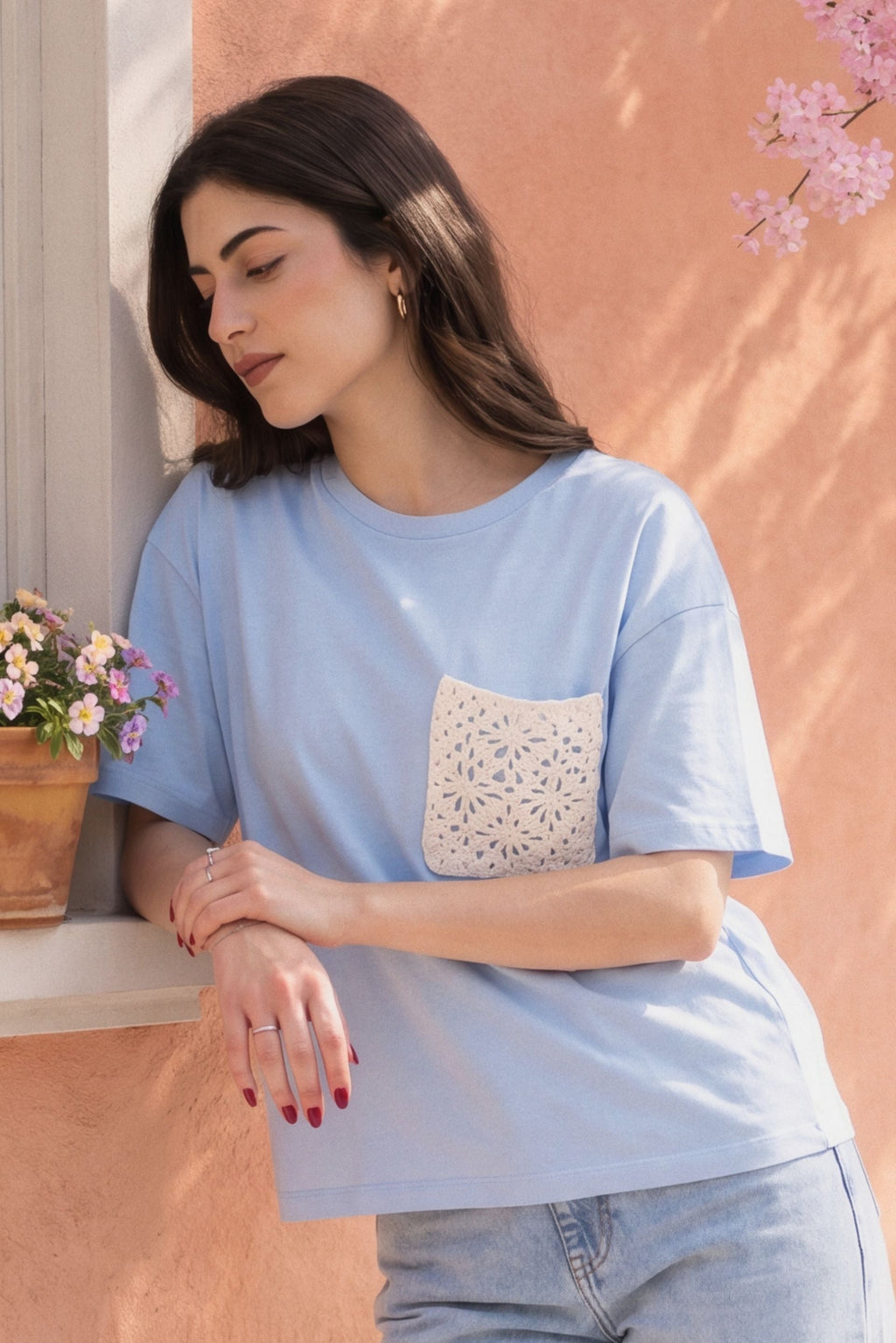 Daydream Crochet Pocket Oversized Tee ☁️🦋