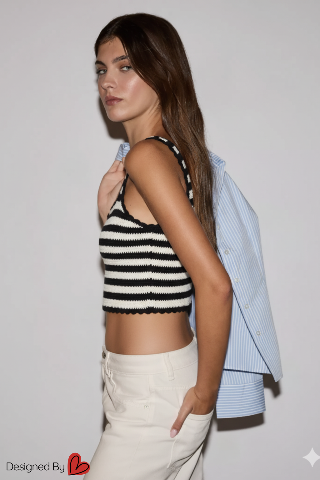 Monochrome Crochet Stripe Top