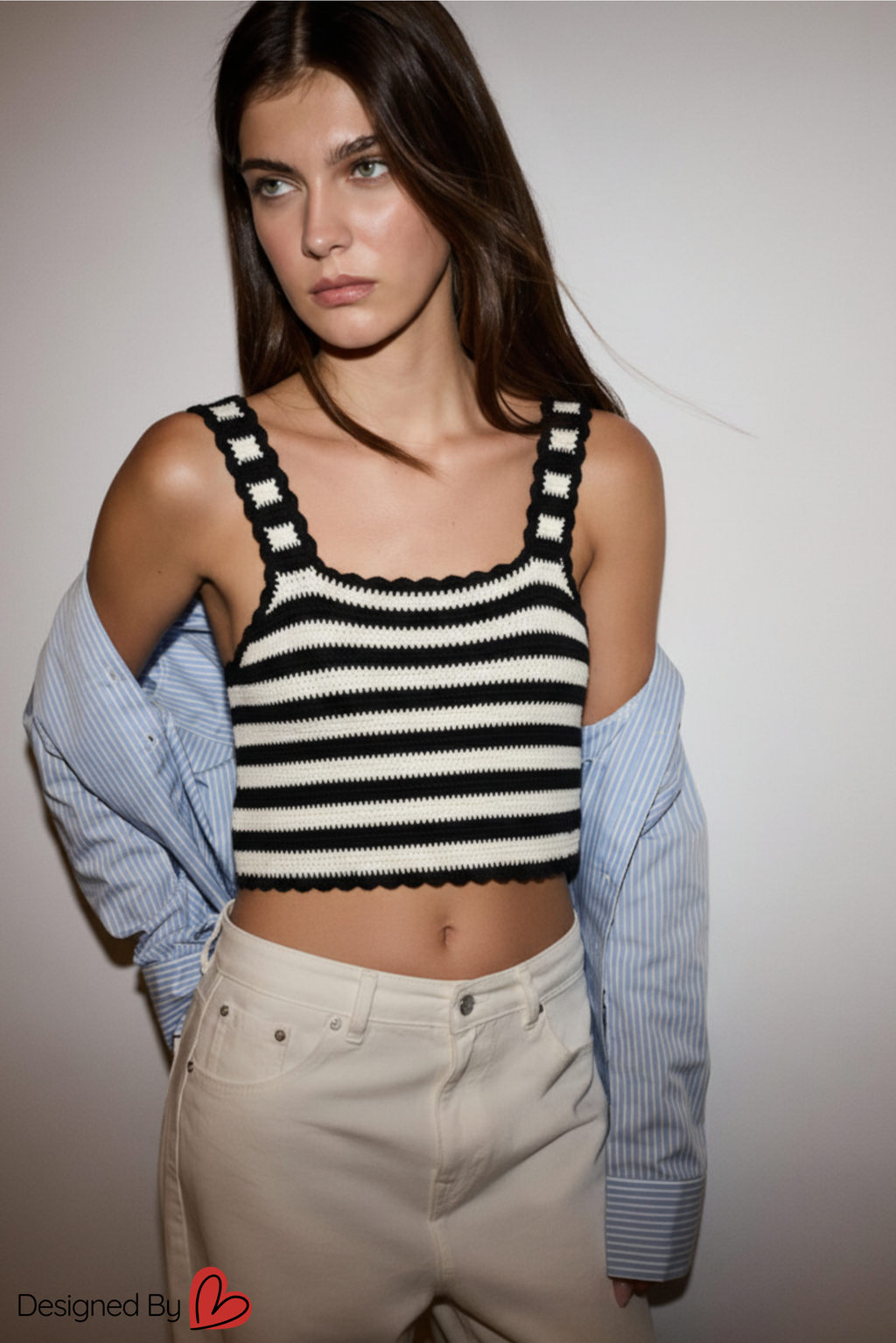 Monochrome Crochet Stripe Top