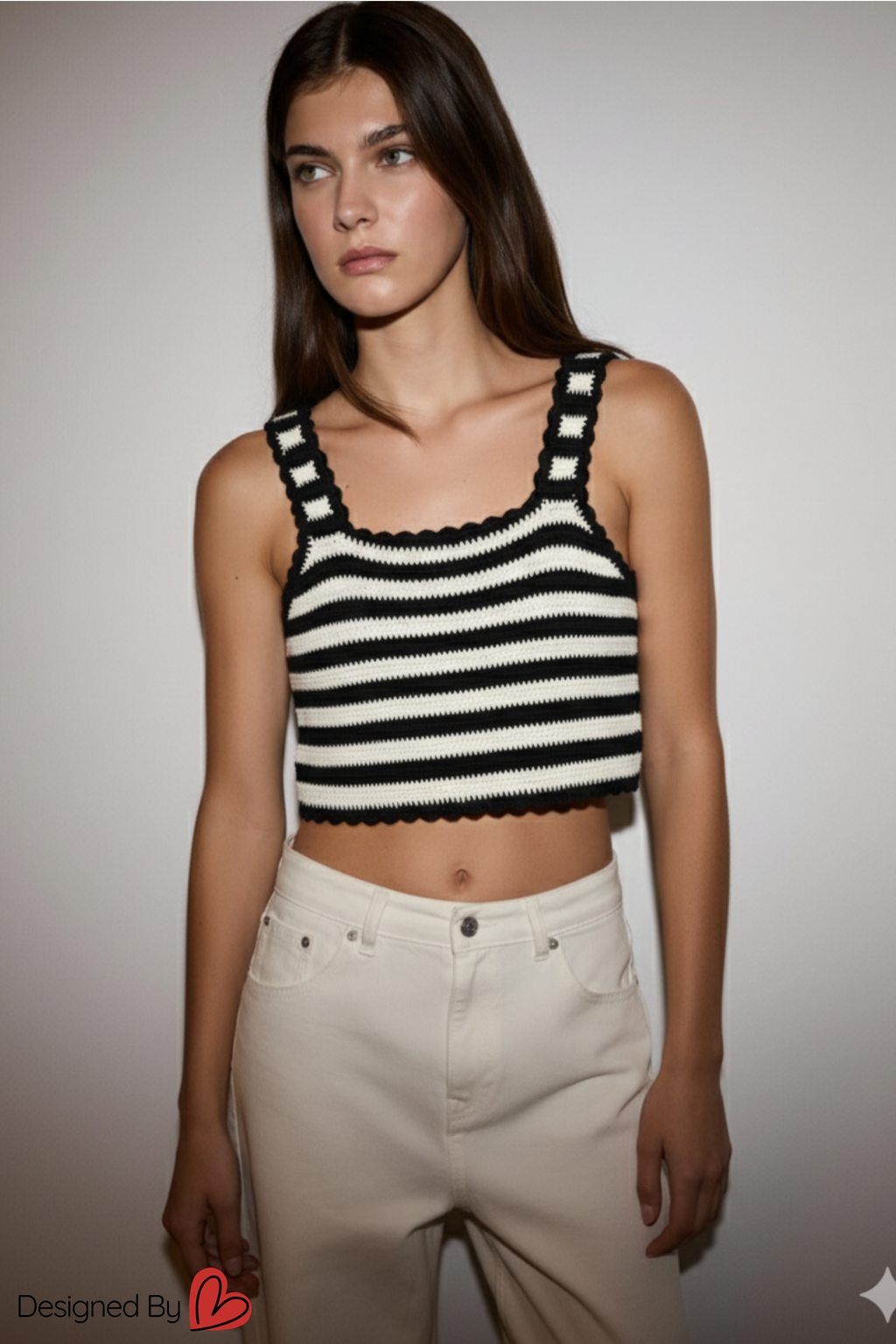 Monochrome Crochet Stripe Top