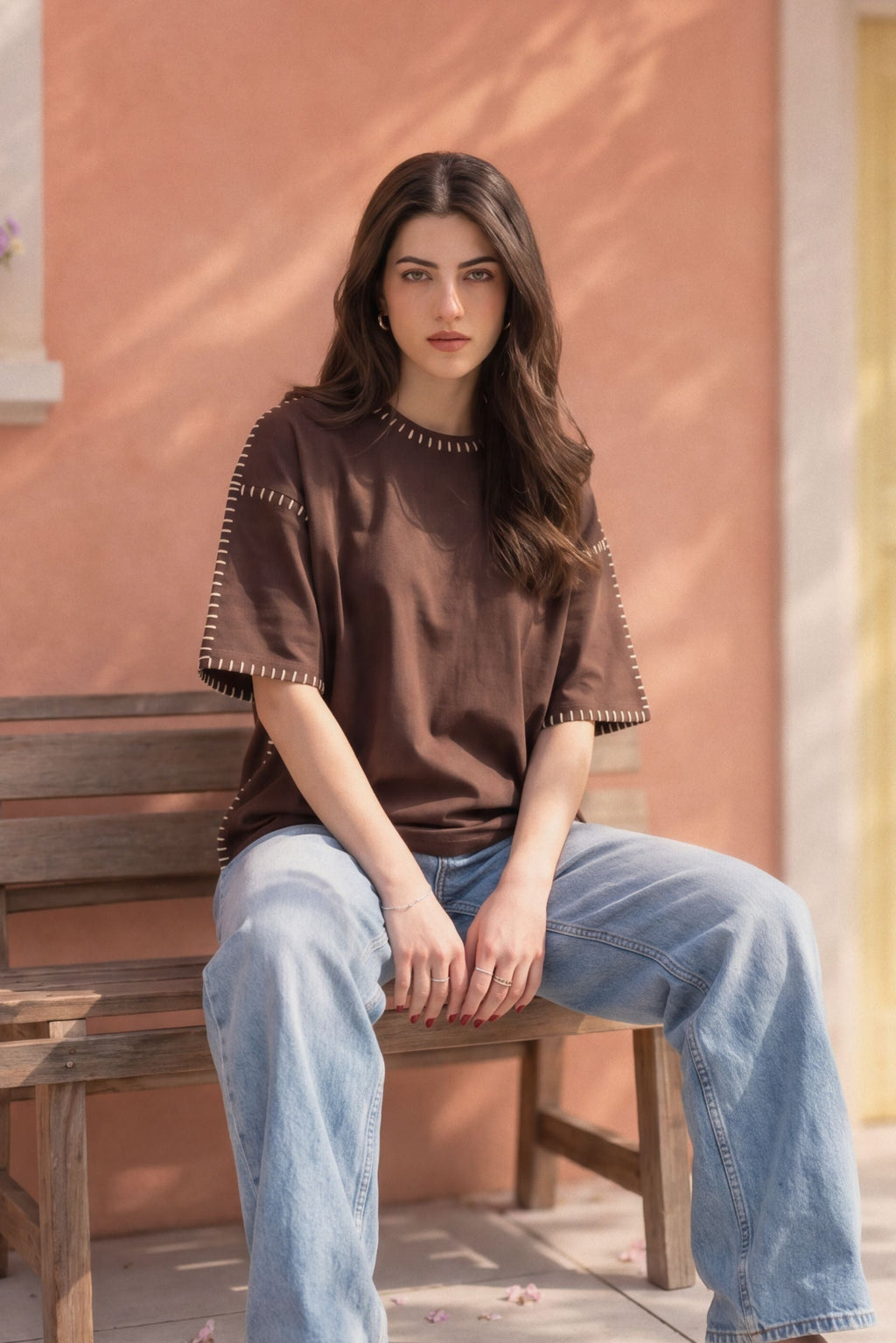 Deconstructed Contrast Stitch Oversized Tee 🤎🧵