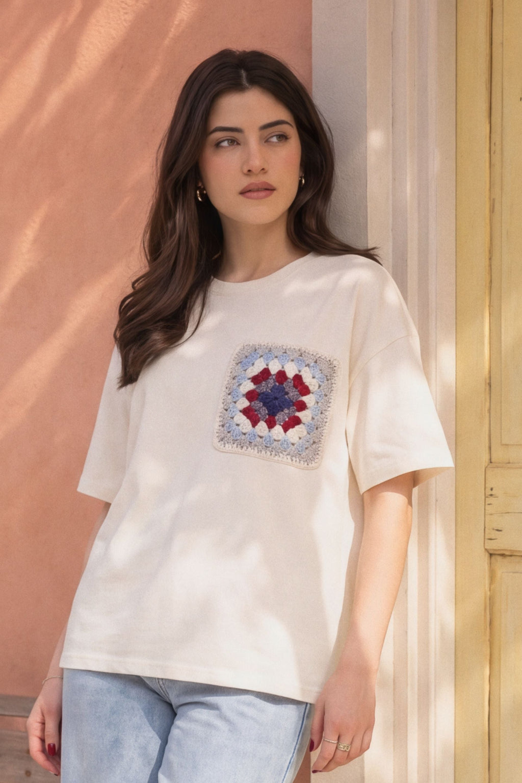 Eclectic Grandpa Crochet Pocket Oversized Tee 📻🧶
