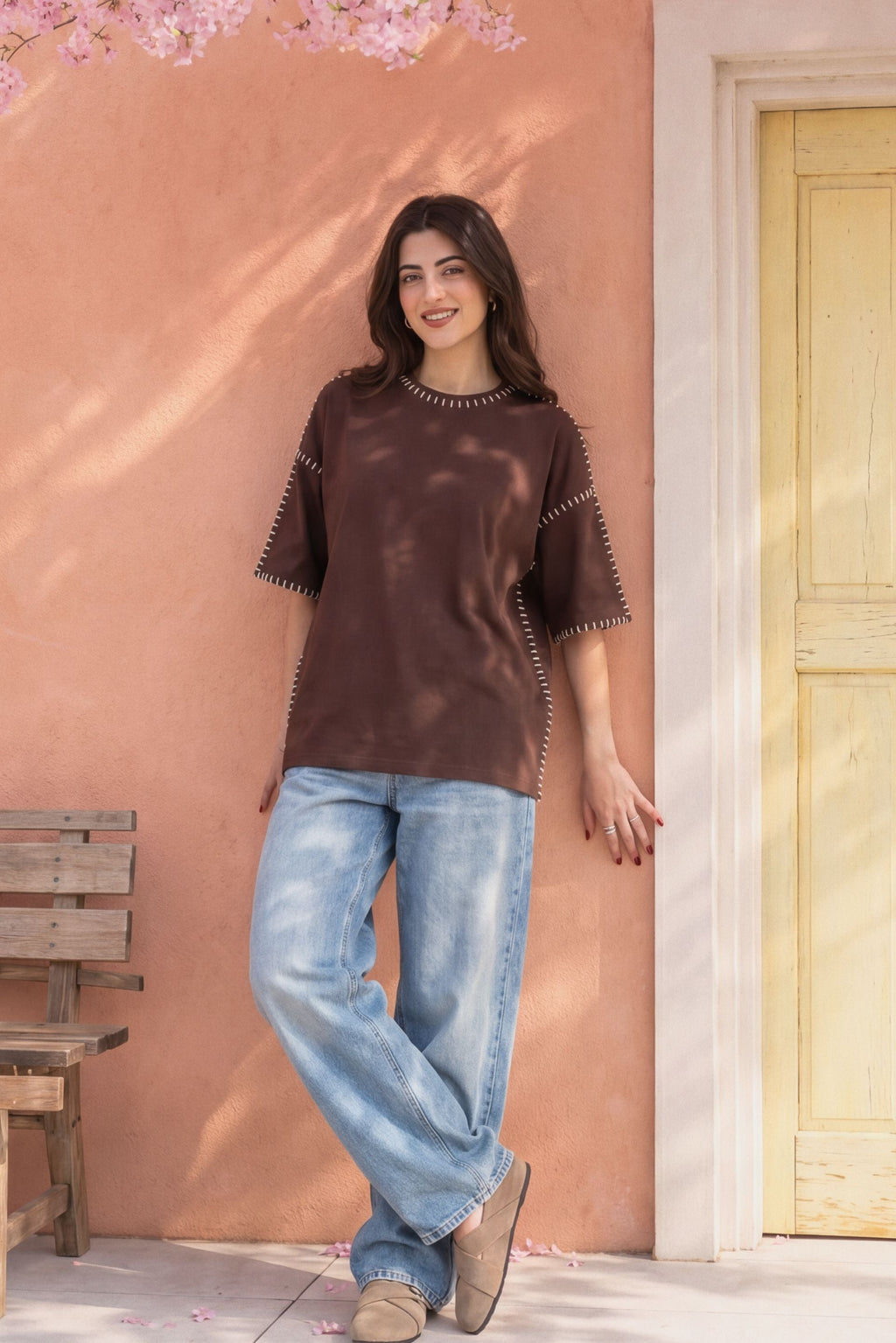 Deconstructed Contrast Stitch Oversized Tee 🤎🧵