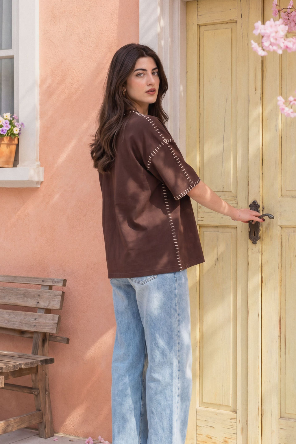 Deconstructed Contrast Stitch Oversized Tee 🤎🧵