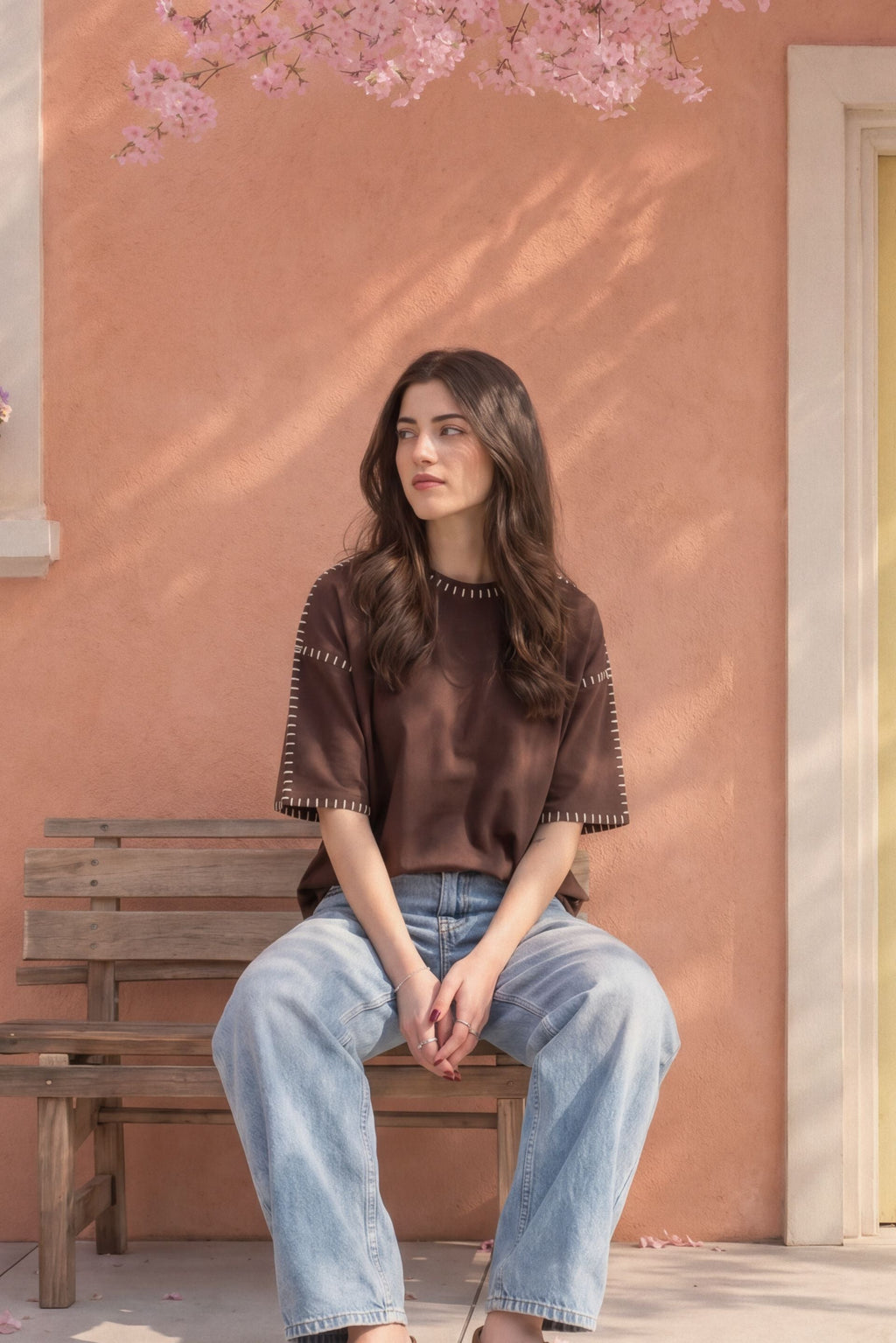 Deconstructed Contrast Stitch Oversized Tee 🤎🧵