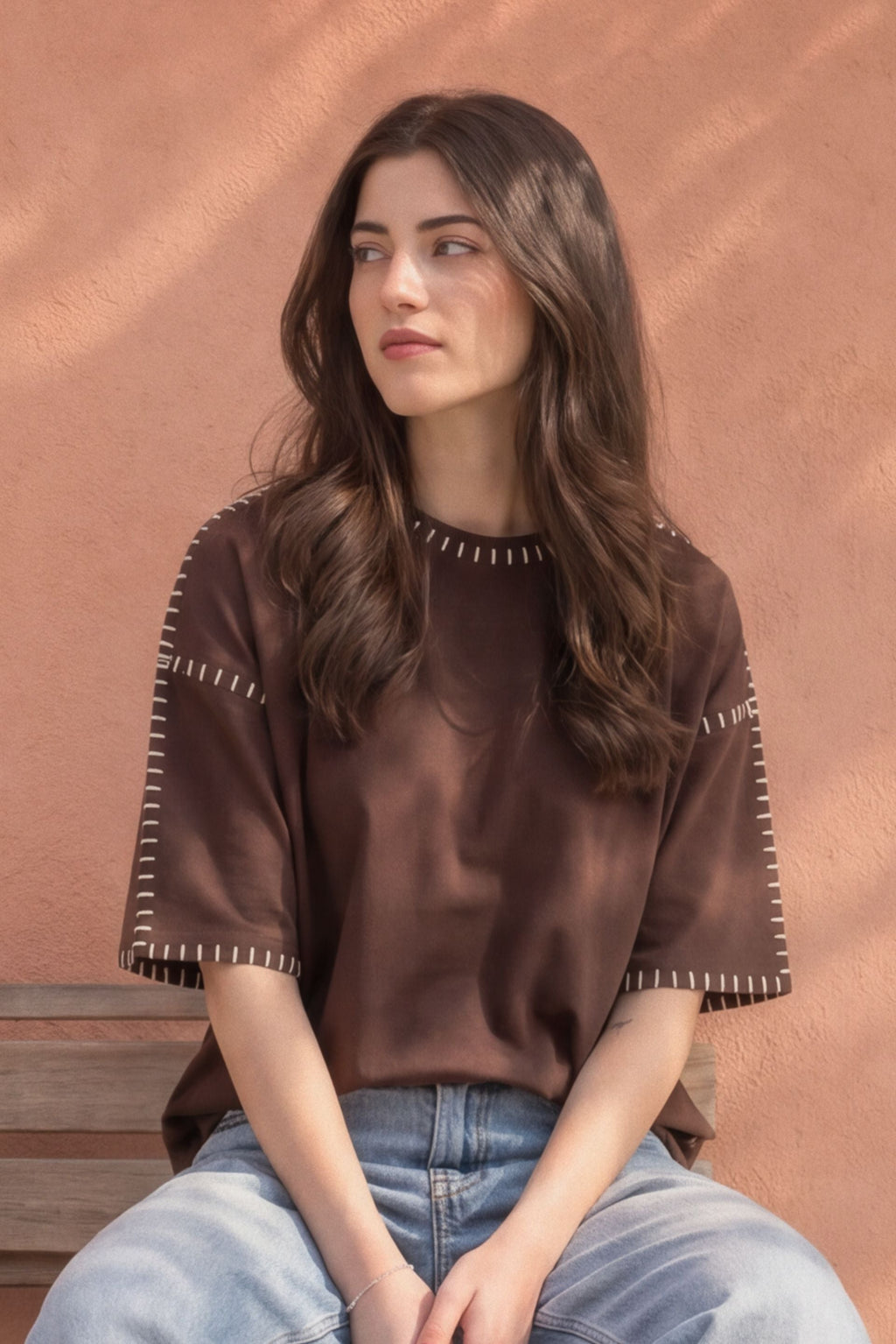 Deconstructed Contrast Stitch Oversized Tee 🤎🧵