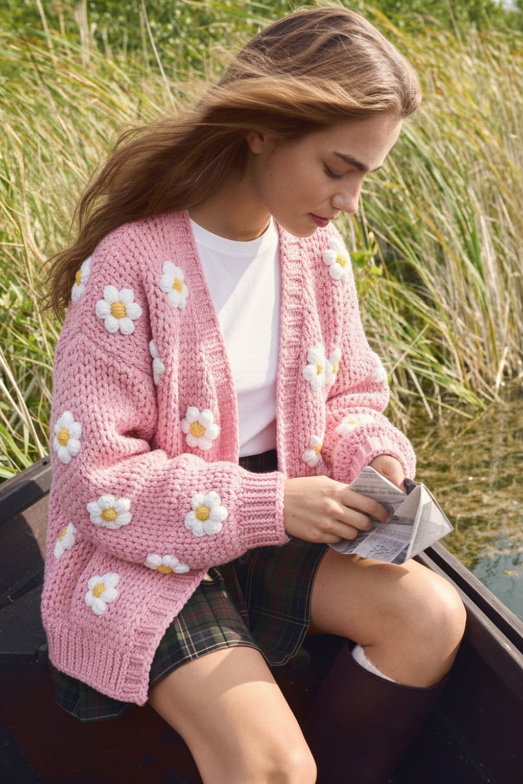 Pink Daisy Crochet Cardigan