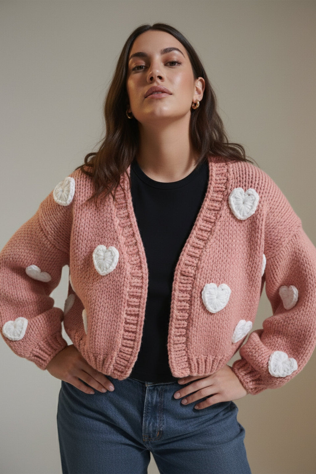 Pink Heart Crochet Cardigan