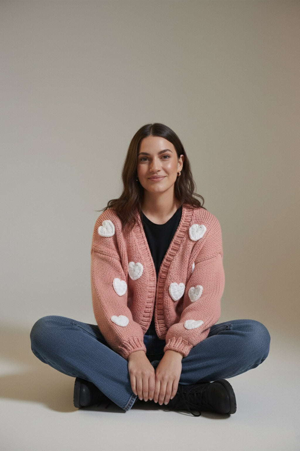 Pink Heart Crochet Cardigan