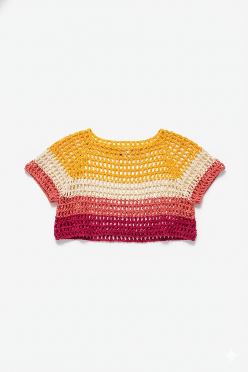 Sunset Stripe Crochet Crop Top